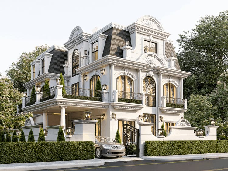 Biệt thự tân cổ điển 3 tầng mái Mansard đẳng cấp