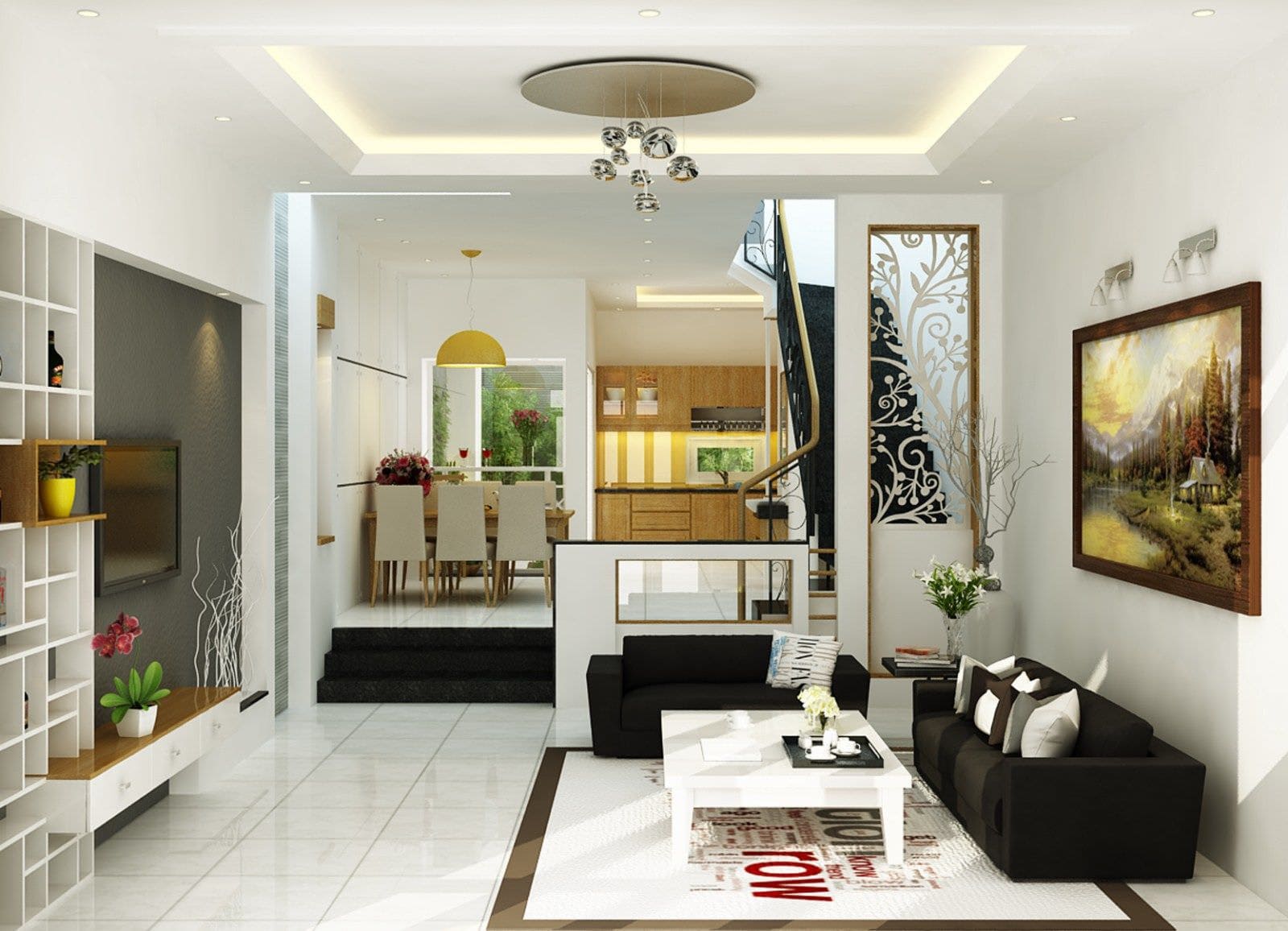 Phối màu cho phòng khách và bếp