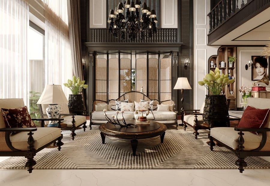 Phòng khách biệt thự phong cách Indochine