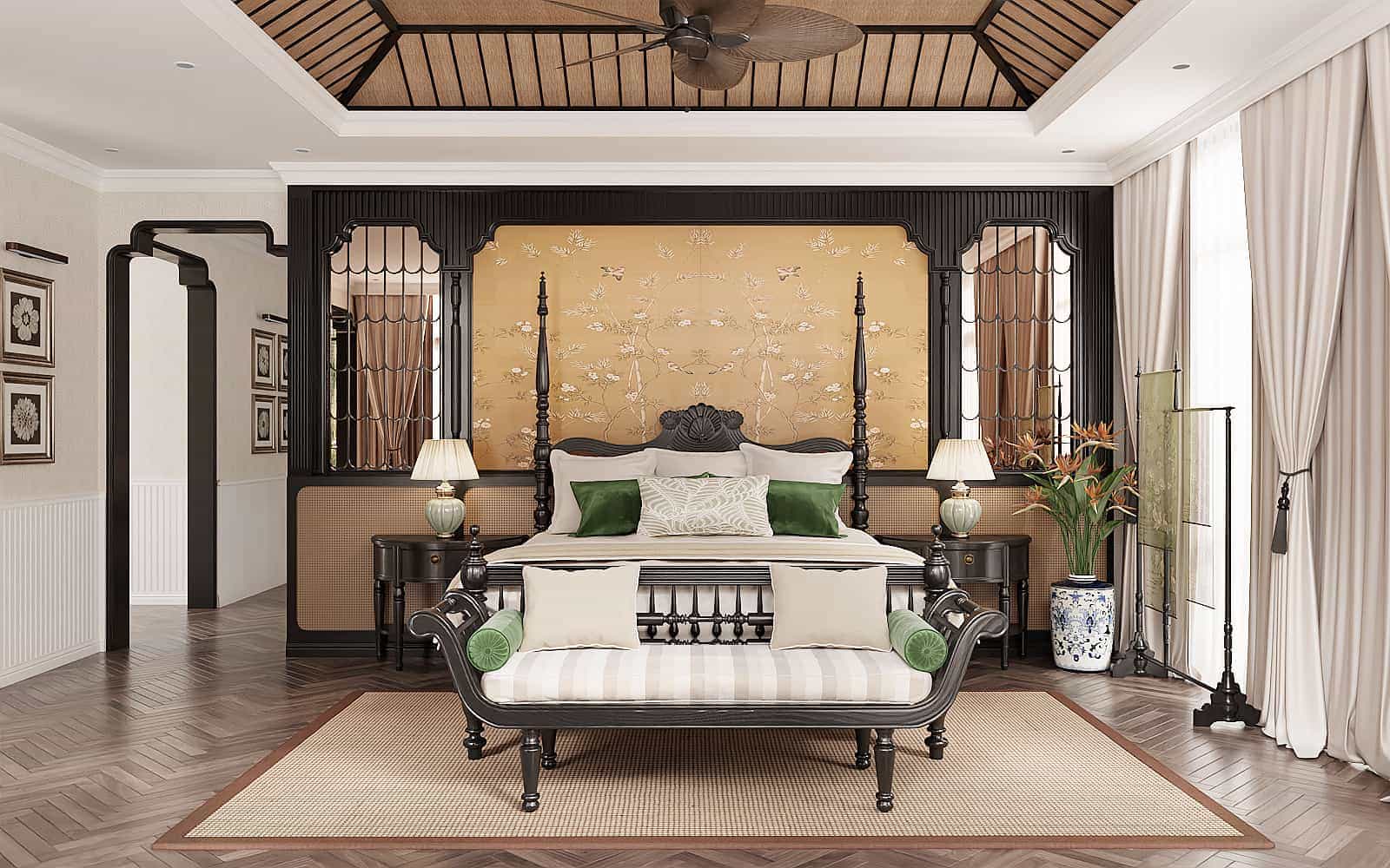Phòng ngủ phong cách Á Đông sang trọng