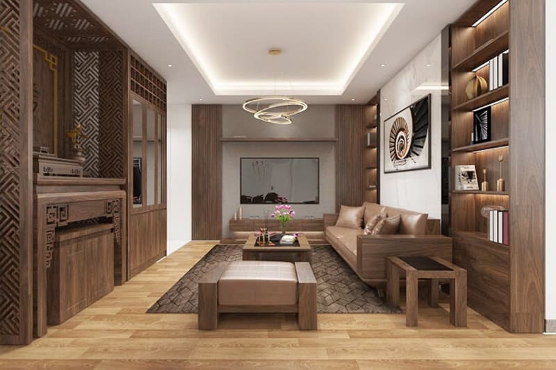 Phòng khách Á Đông sang trọng, đậm nét truyền thống