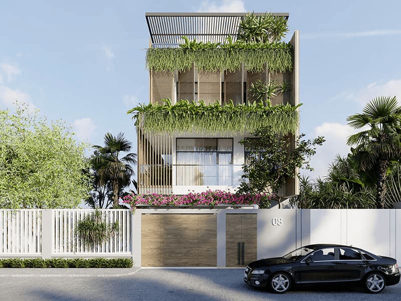 Nhà 3 tầng phủ xanh mặt tiền bằng cây leo