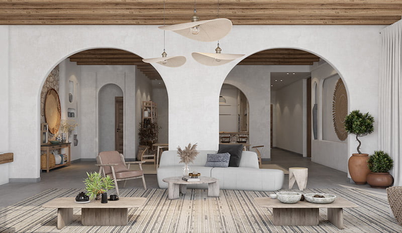 Không gian phòng khách vòm cong tinh tế