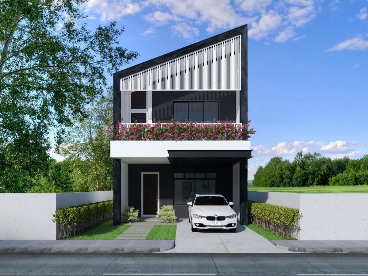 Mẫu thiết kế nhà ống 2 tầng mái chéo