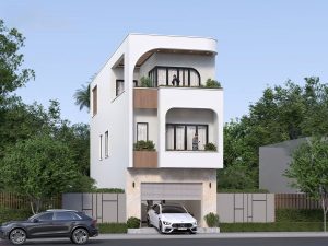 Mẫu nhà 3 tầng tận dụng tầng 1 làm gara để xe