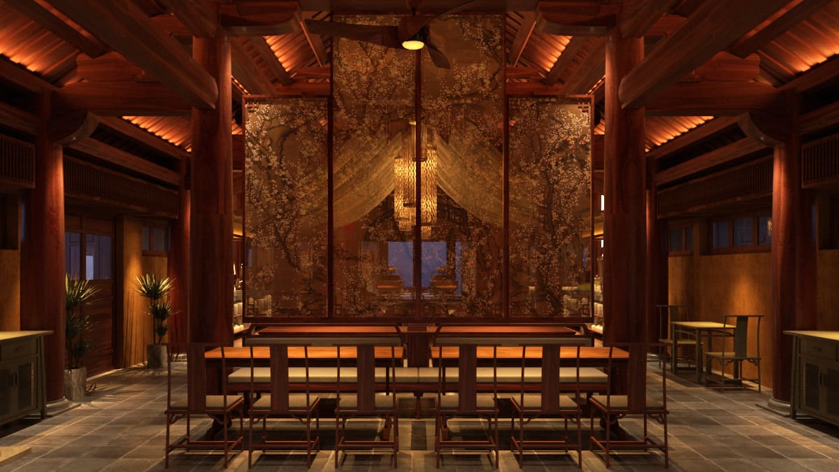 Không gian nhà hàng sử dụng nhiều bình phong, vách ngăn