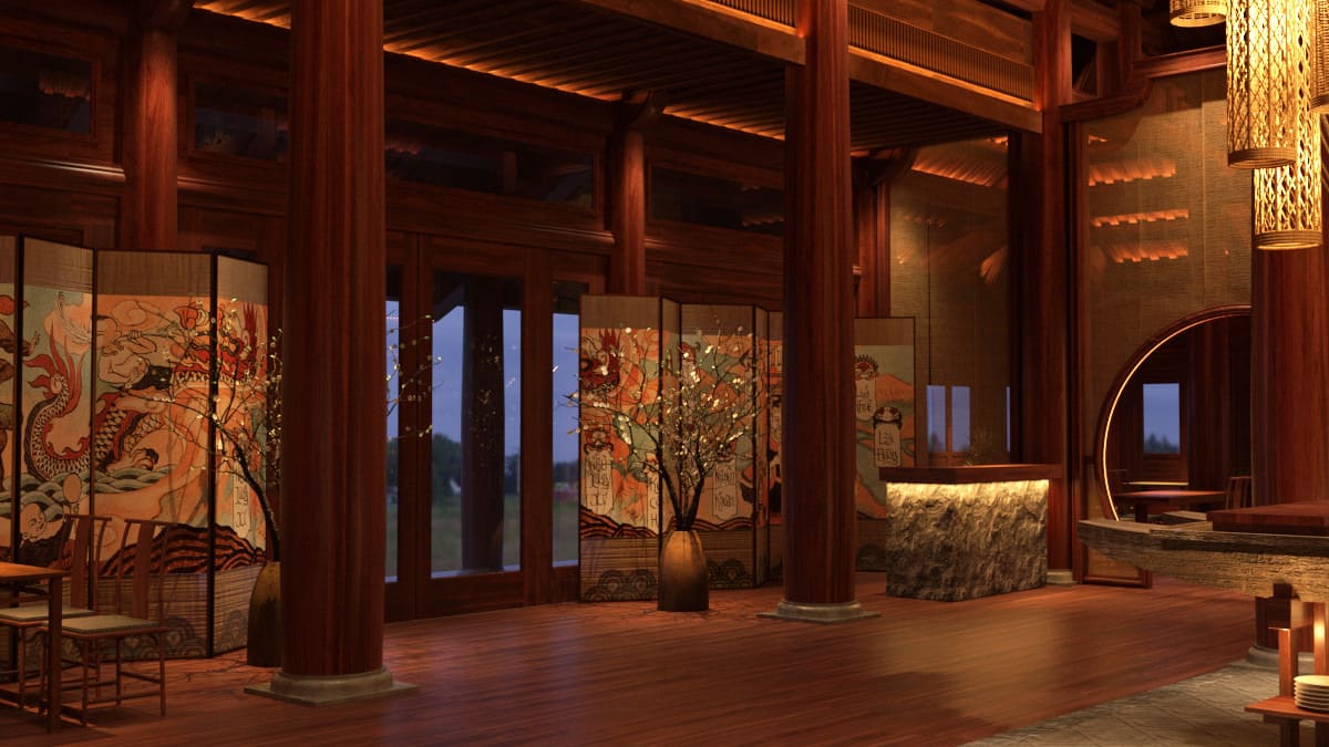 Bình phong mô tả tranh Đông Hồ