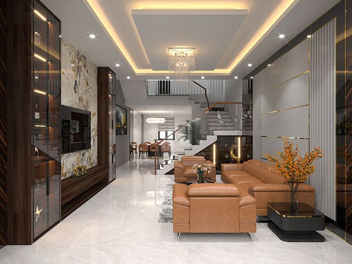 Thiết kế sang trọng với nội thất da và ánh sáng vàng ấm