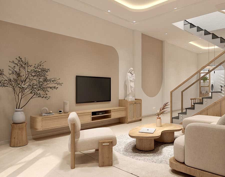 Thiết kế sử dụng ghế ngồi bo cong cùng mảng tường điêu khắc nghệ thuật tạo nên không gian vừa sang trọng vừa thấm tinh thần thiền định.